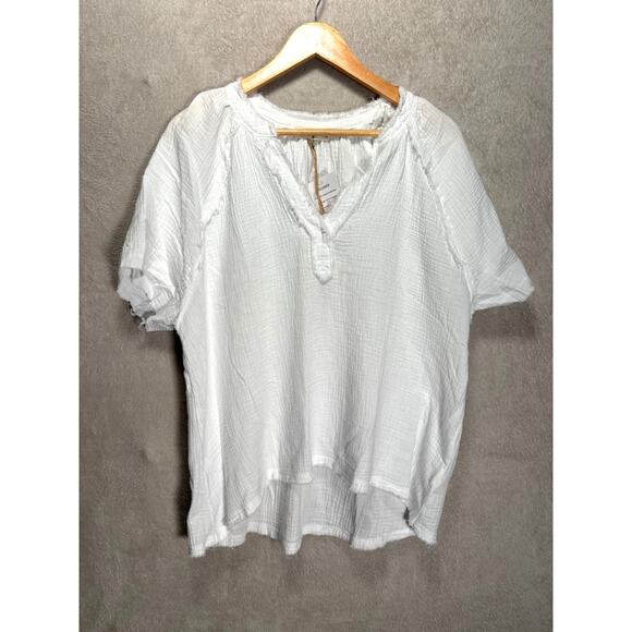 New In White Cotton Gauze V-Neck Top Womens Size Small NWT - Picture 1 of 7